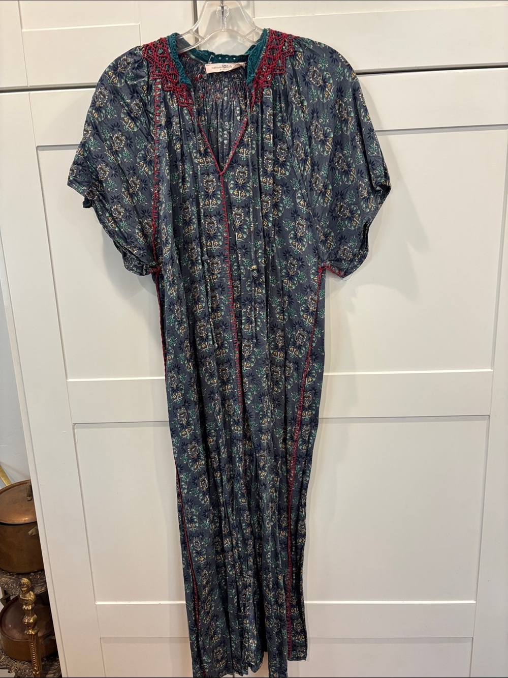 NATURAL LIFE Teal Floral Maxi Dress with Red Trim